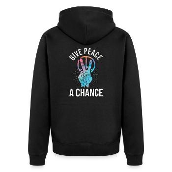 Hippy Peace Symbol Hippie Frieden Freiheit Liebe - Unisex Premium Bio Zip Hoodie - Schwarz - Hinten - Nico (187cm)
