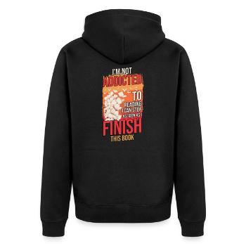 Bücherwurm Lustig Nerd Geek Leseratte Bibliothek - Unisex Premium Bio Zip Hoodie - Schwarz - Hinten - Nico (187cm)