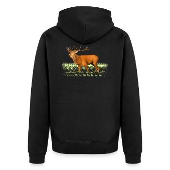 Roaring deer - Unisex Premium Organic Zip Hoodie - black - Back - Nico (187cm)