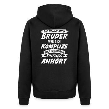 Bruder Komplize Geschwister Geschenk - Unisex Premium Bio Zip Hoodie - Schwarz - Hinten - Nico (187cm)