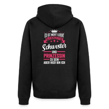 Schwester Geschwister Prinzessin Geschenkidee - Unisex Premium Bio Zip Hoodie - Schwarz - Hinten - Nico (187cm)