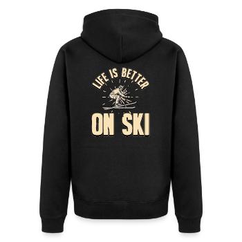 Ski Wintersport Urlaub Winter Apres Ski Geschenk - Unisex Premium Bio Zip Hoodie - Schwarz - Hinten - Nico (187cm)