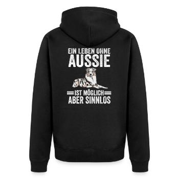 Australian Shepherd Hund Hundefreund Lustige Sprüc - Unisex Premium Bio Zip Hoodie - Schwarz - Hinten - Nico (187cm)