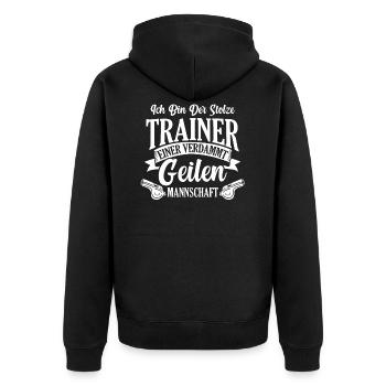 Trainer Mentor Sporttrainer Assistenztrainer Gesch - Unisex Premium Bio Zip Hoodie - Schwarz - Hinten - Nico (187cm)