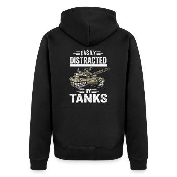 Panzerfahrer Militär Veteran Armee Geschenk - Unisex Premium Bio Zip Hoodie - Schwarz - Hinten - Nico (187cm)
