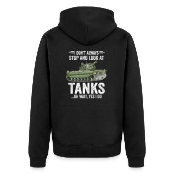 Armee Panzer Veteran Militär Geschenk - Unisex Premium Bio Zip Hoodie - Schwarz - Hinten - Nico (187cm)