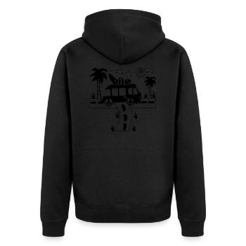 Vacation by bus sun surfing palm trees - Unisex Premium Organic Zip Hoodie - black - Back - Nico (187cm)