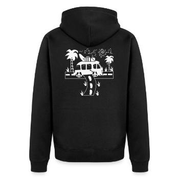 Journey into the sun with the camping bus - Unisex Premium Organic Zip Hoodie - black - Back - Nico (187cm)
