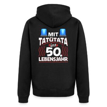 50 Geburtstag Geschenk Mann Feuerwehr Polizei - Unisex Premium Bio Zip Hoodie - Schwarz - Hinten - Nico (187cm)