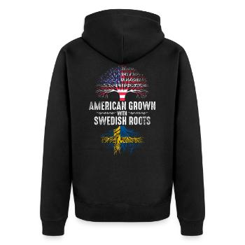 Amerikaner mit schwedischen Wurzeln - Unisex Premium Bio Zip Hoodie - Schwarz - Hinten - Nico (187cm)