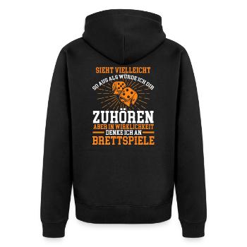Brettspiele Fan - Unisex Premium Bio Zip Hoodie - Schwarz - Hinten - Nico (187cm)