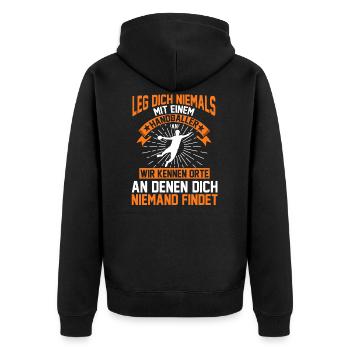 Handball Trainer Handballer Geschenk - Unisex Premium Bio Zip Hoodie - Schwarz - Hinten - Nico (187cm)