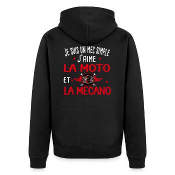 Moto, mécano. Cadeau homme mécanique motard - Veste à capuche bio Premium Unisexe - noir - Dos - Nico (187cm)
