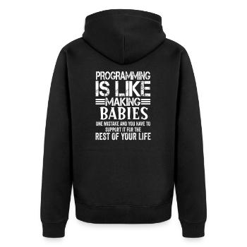 Programmierer Informatiker Coder Geschenk - Unisex Premium Bio Zip Hoodie - Schwarz - Hinten - Nico (187cm)