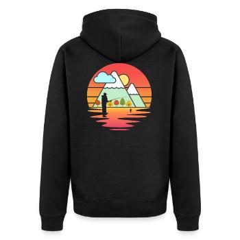 Retro Angler Angeln See und Berge Vintage Geschenk - Unisex Premium Bio Zip Hoodie - Schwarz - Hinten - Nico (187cm)