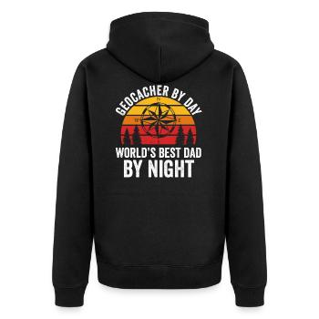 Geocaching Papa Geocacher Vatertag - Unisex Premium Bio Zip Hoodie - Schwarz - Hinten - Nico (187cm)
