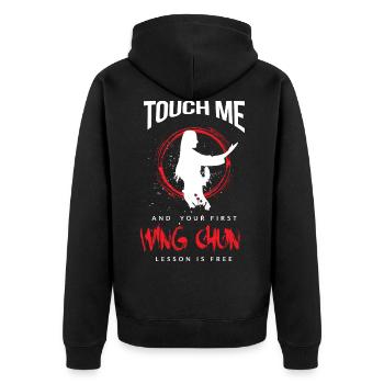 Wingtsun Wing chun Touch Me - Unisex Premium Bio Zip Hoodie - Schwarz - Hinten - Nico (187cm)