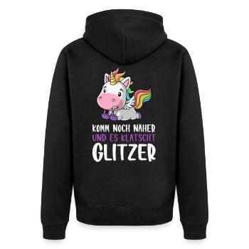 Noch näher es klatscht Glitzer Einhorn Geschenk - Unisex Premium Bio Zip Hoodie - Schwarz - Hinten - Nico (187cm)