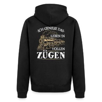 Ich Genieße Das Leben In Vollen Zügen Eisenbahn - Unisex Premium Bio Zip Hoodie - Schwarz - Hinten - Nico (187cm)