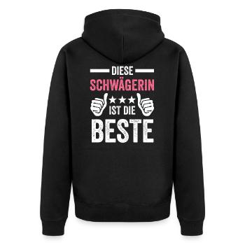 Beste Schwägerin Geschenk - Unisex Premium Bio Zip Hoodie - Schwarz - Hinten - Nico (187cm)