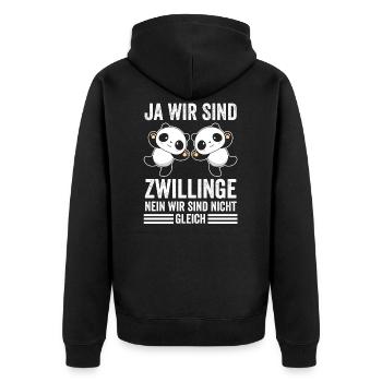 Zwillinge Geschwister Zwilling - Unisex Premium Bio Zip Hoodie - Schwarz - Hinten - Nico (187cm)