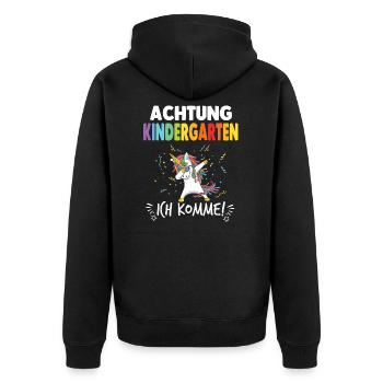 Kindergarten Kita Tagesmutter Einhorn - Unisex Premium Bio Zip Hoodie - Schwarz - Hinten - Nico (187cm)