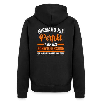 Perfekter Schwiegersohn - Unisex Premium Bio Zip Hoodie - Schwarz - Hinten - Nico (187cm)