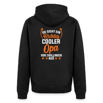 Opa Von Zwillingen Zwillingsopa - Unisex Premium Bio Zip Hoodie - Schwarz - Hinten - Nico (187cm)