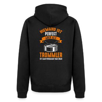 Trommel Musik Trommler Drums Musikband - Unisex Premium Bio Zip Hoodie - Schwarz - Hinten - Nico (187cm)