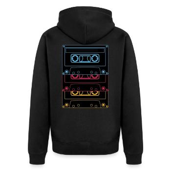 Retro Neon Kassette Old School Playlist - Unisex Premium Bio Zip Hoodie - Schwarz - Hinten - Nico (187cm)