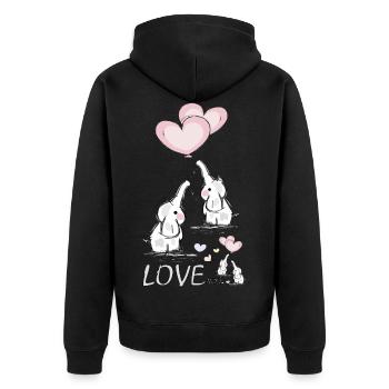 Elefanten mit Herz - Unisex Premium Bio Zip Hoodie - Schwarz - Hinten - Nico (187cm)