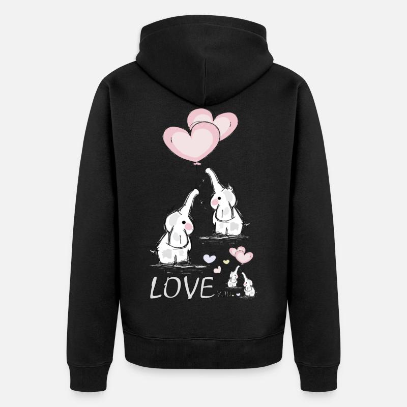 Éléphants avec cœur - Veste à capuche bio Premium Unisexe - noir