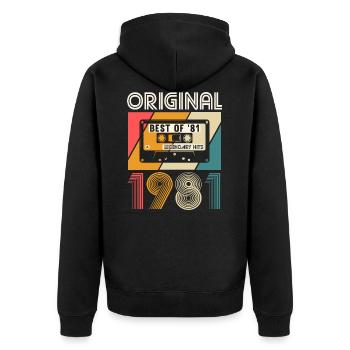 Née en 1981 naissance rétro anniversaire Best of '81 - Veste à capuche bio Premium Unisexe - noir - Dos - Nico (187cm)