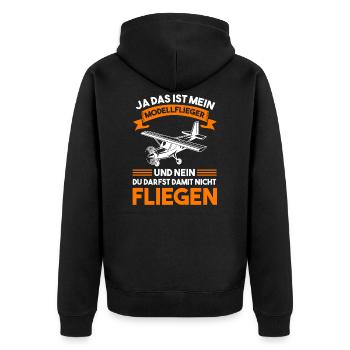 Modellflugzeug Flieger Flugzeug Pilot Modellflug M - Unisex Premium Bio Zip Hoodie - Schwarz - Hinten - Nico (187cm)