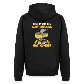 Surströmming Stinkefisch Challenge Kotzfisch Fisch - Unisex Premium Bio Zip Hoodie - Schwarz - Hinten - Nico (187cm)