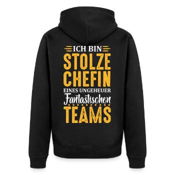 Stolze Chefin Chef Frau Abteilungsleiter Teamchef - Unisex Premium Bio Zip Hoodie - Schwarz - Hinten - Nico (187cm)
