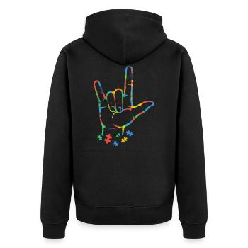 Autism Colorful Puzzle ASL Hand Sign Language - Unisex Premium Organic Zip Hoodie - black - Back - Nico (187cm)