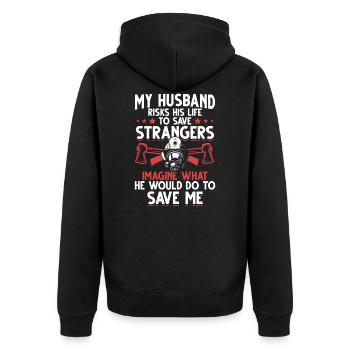 Firefighter husband man protection family rescue - Unisex Premium Organic Zip Hoodie - black - Back - Nico (187cm)