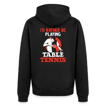 Tischtennis Süchtiger Ping Pong Spieler - Unisex Premium Bio Zip Hoodie - Schwarz - Hinten - Nico (187cm)