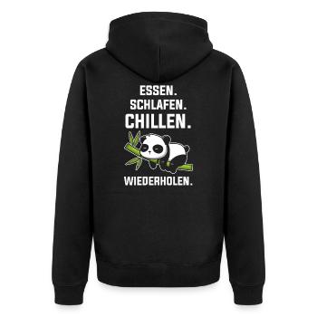 Essen Schlafen Chillen Wiederholen Panda Pandabär - Unisex Premium Bio Zip Hoodie - Schwarz - Hinten - Nico (187cm)