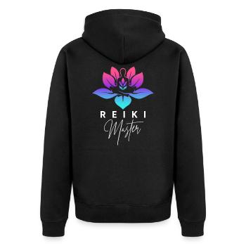 Reiki Meister Energie Therapie Meditation - Unisex Premium Bio Zip Hoodie - Schwarz - Hinten - Nico (187cm)