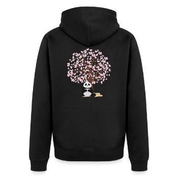 Cherry Blossom Panda Japanese Tree Sakura - Unisex Premium Organic Zip Hoodie - black - Back - Nico (187cm)