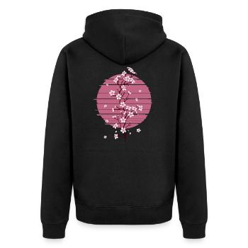 Retro Cherry Blossom Japanese Tree Sakura - Unisex Premium Organic Zip Hoodie - black - Back - Nico (187cm)