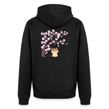 Cherry Blossom Cat Japanese Kitten Sakura - Unisex Premium Organic Zip Hoodie - black - Back - Nico (187cm)