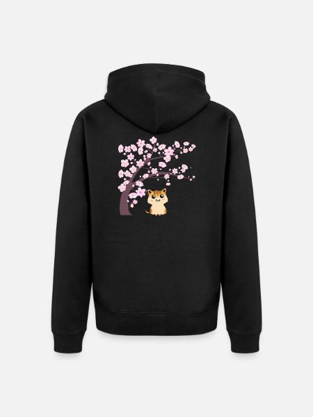 Cherry Blossom Cat Japanese Kitten Sakura - Unisex Premium Organic Zip Hoodie - black