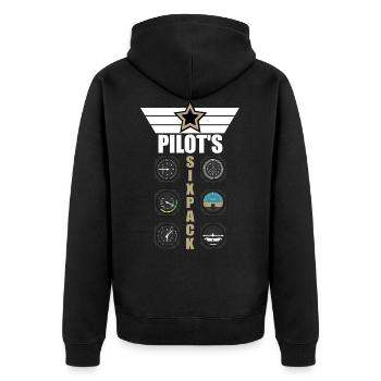 Piloten Geschenk Flugzeug Pilot Sixpack Spruch - Unisex Premium Bio Zip Hoodie - Schwarz - Hinten - Nico (187cm)