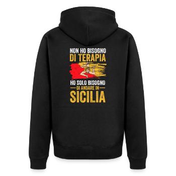 Siciliani Terapia Siciliano Siciliana Sicilia - Unisex Premium Bio Zip Hoodie - Schwarz - Hinten - Nico (187cm)
