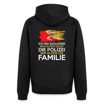 Sizilien Familie Sizilianer Sizilianerin Siziliani - Unisex Premium Bio Zip Hoodie - Schwarz - Hinten - Nico (187cm)