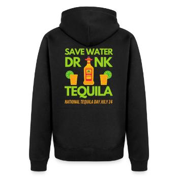 Ohne Tequila auf der Party Ohne Mich auf der Party - Unisex Premium Bio Zip Hoodie - Schwarz - Hinten - Nico (187cm)