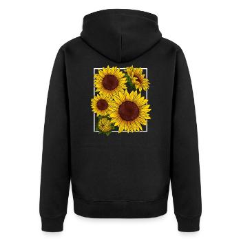Botanische gelbe Sommer Sonnenblume - Unisex Premium Bio Zip Hoodie - Schwarz - Hinten - Nico (187cm)